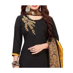 Generic Women's Slub Cotton Unstitched Salwar-Suit Material With Dupatta (Black, 2 Mtr)