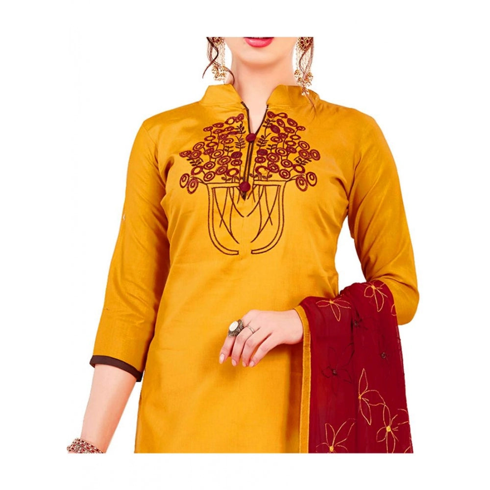 Generischer Salwar Kameez-Anzug aus glänzender Baumwolle für Damen, ungesäumt, mit Dupatta (gelb, 2 m)