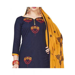 Generic Women's Slub Cotton Unstitched Salwar-Suit Material With Dupatta (Navy Blue, 2 Mtr)