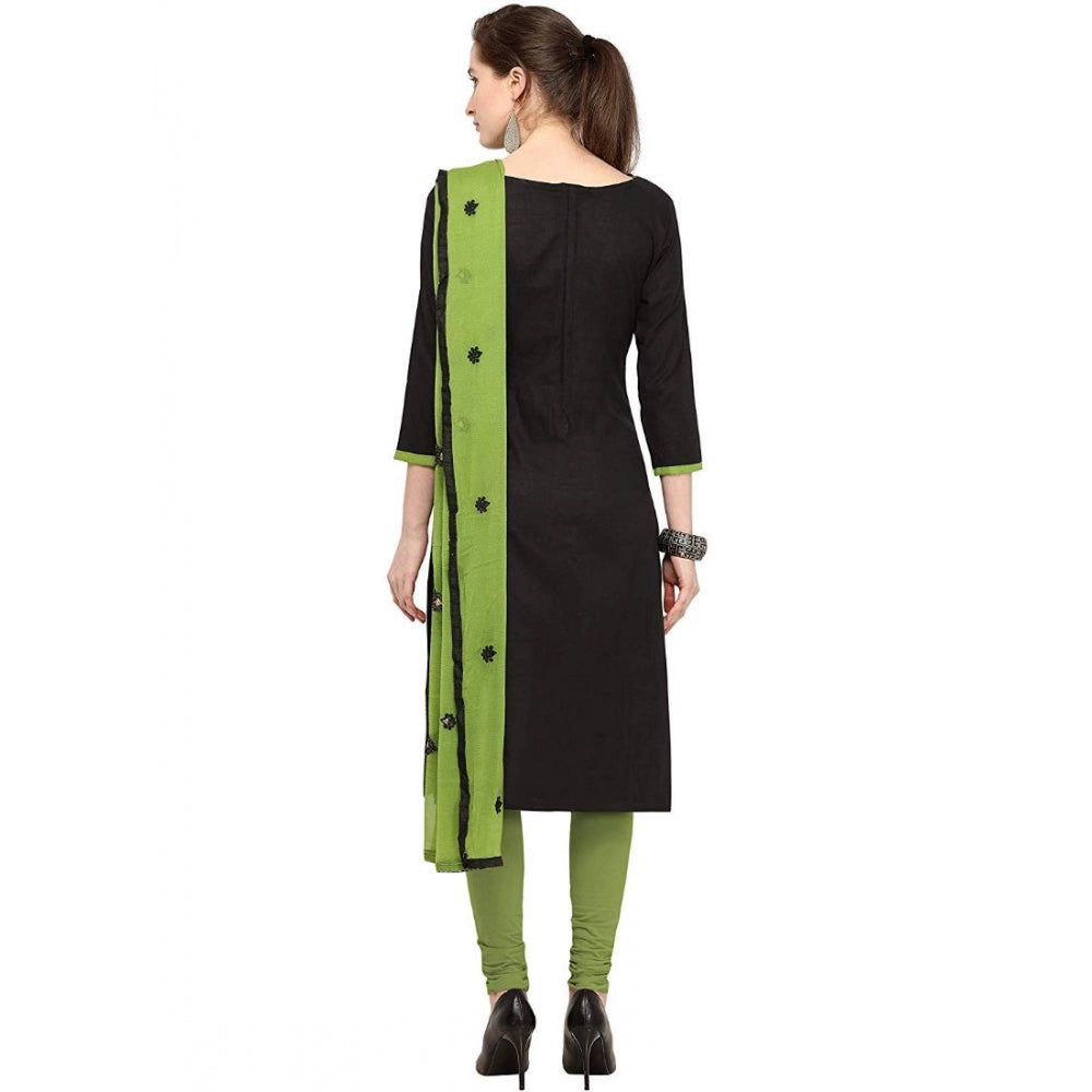 Generic Women's Slub Cotton Unstitched Salwar-Suit Material With Dupatta (Black, 2 Mtr)