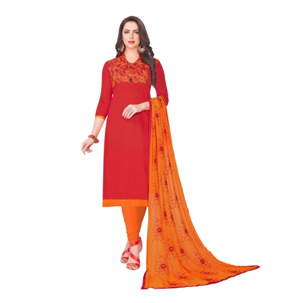 Generischer Salwar Kameez-Anzug aus glänzender Baumwolle für Damen, ungesäumt, mit Dupatta (rot, 2 m)