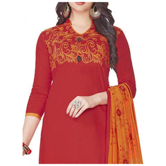 Generic Women's Glaze Cotton Unstitched Salwar-Suit Material With Dupatta (Red, 2 Mtr)