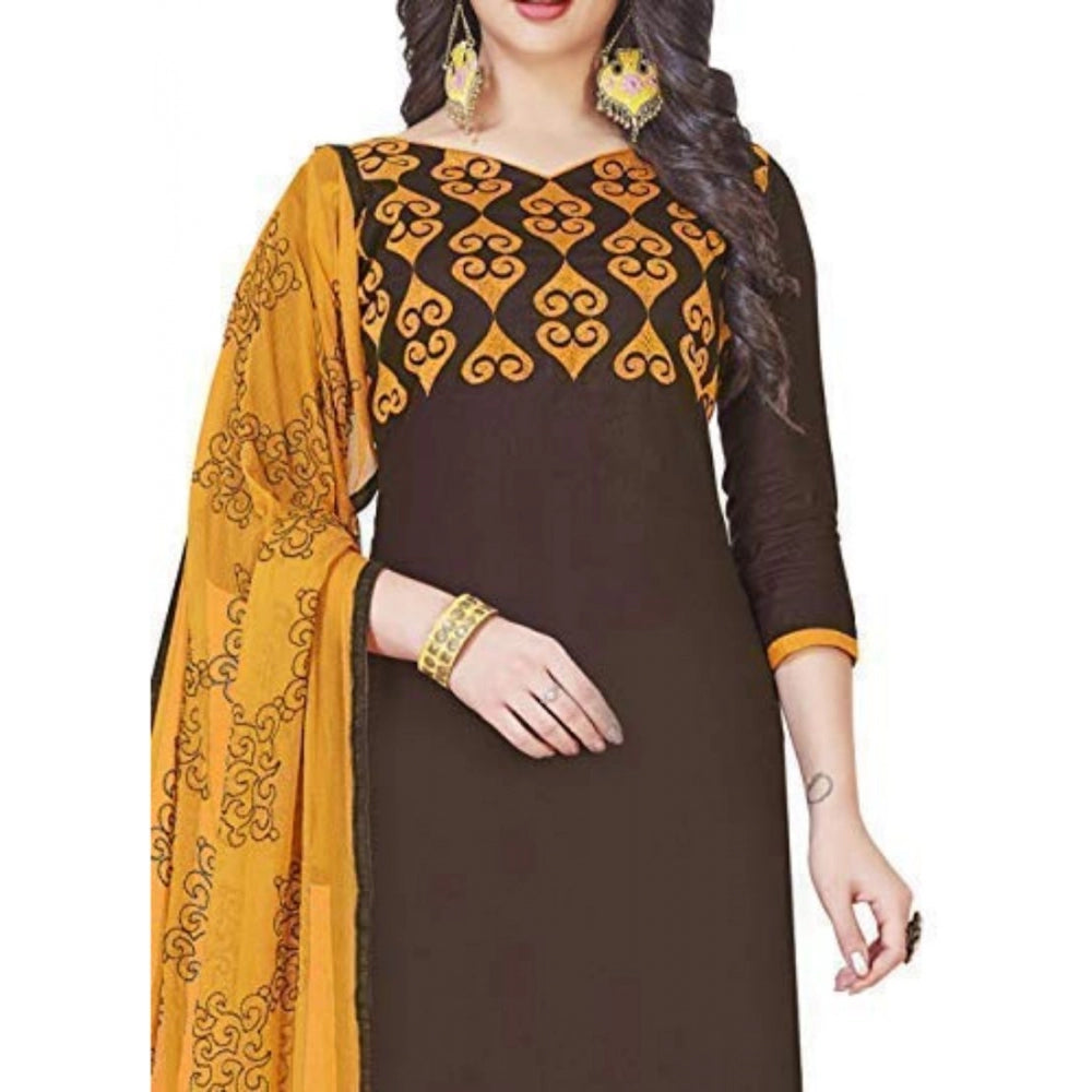 Generic Women's Glaze Cotton Unstitched Salwar-Suit Material With Dupatta (Brown, 2 Mtr)