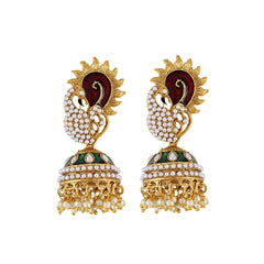 Generic Women's Stylish Pearl Hook Dangler Hanging Jhumki Earrings-Golden