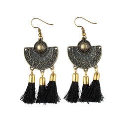 Generic Women's Gold Plated Tassel Fashion Earrings-Black