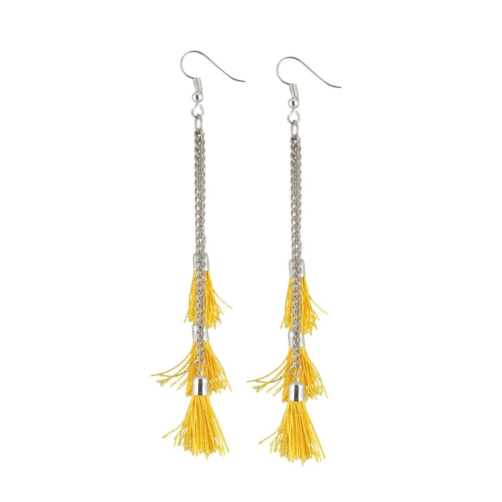 Generic Women's Silver Plated Hook Dangler Hanging Tassel Fashion Earrings-Silver