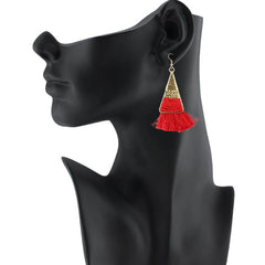 Generic Women's Alloy Hook Dangler Hanging Tassel Earrings-Red