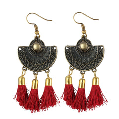 Generic Women's Gold Plated Hook Dangler Hanging Tassel Earrings-Black