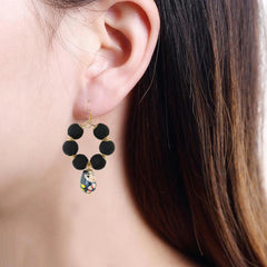 Generic Women's Alloy, Thread Hook Dangler Hanging Hand painted Earrings-Black