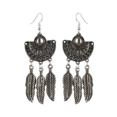 Generic Women's Silver Plated, Leaf Hook Dangler Hanging Tassel Earrings-Silver