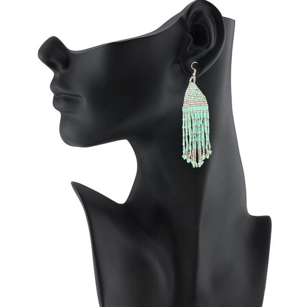 Generic Women's Alloy, Poth Beads Hook Dangler Hanging Earrings-Green