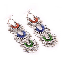 Generic Women's Silver Oxidized Hook Dangler Hanging Fashion Earrings-Multicolour