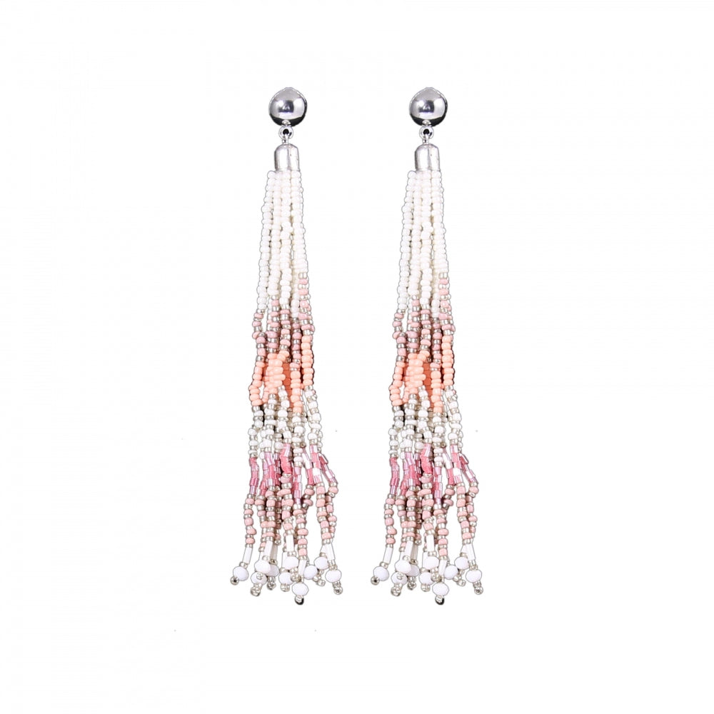 Generic Women's Alloy, Beads Hook Dangler Hanging Thread Earrings-Pink