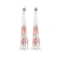 Generic Women's Alloy, Beads Hook Dangler Hanging Thread Earrings-Pink