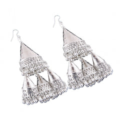 Generic Women's Silver plated Hook Dangler Hanging Statement Earrings-Silver