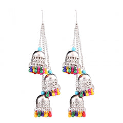 Generic Women's Silver Oxidized Hook Dangler Hanging Earrings-Multicolour