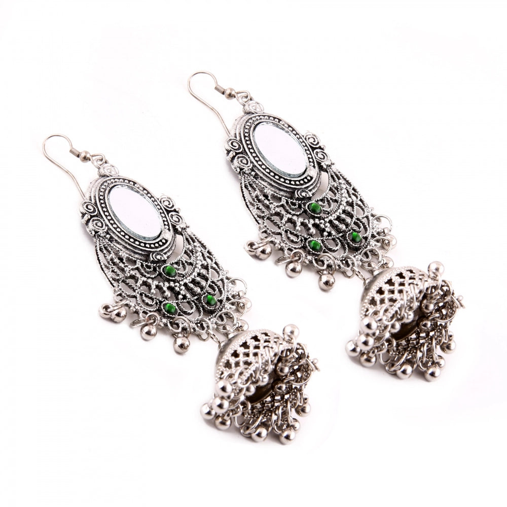 Generic Women's Silver Oxidized Hook Dangler Hanging Afgani Tribal Fancy Earrings-Silver