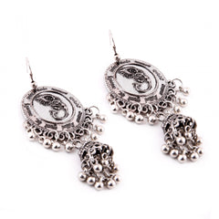 Generic Women's Silver Oxidized Hook Dangler Hanging Afgani Tribal Fancy Earrings-Silver