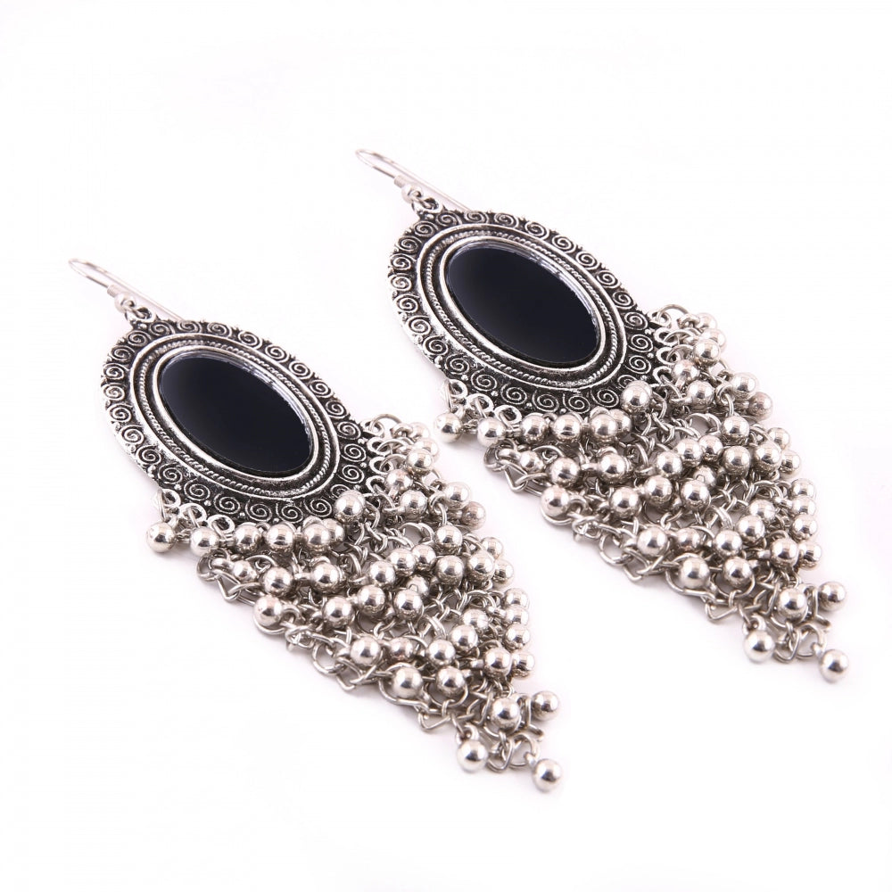 Generic Women's Silver Oxidized Hook Dangler Hanging Afgani Tribal Fancy Earrings-Silver