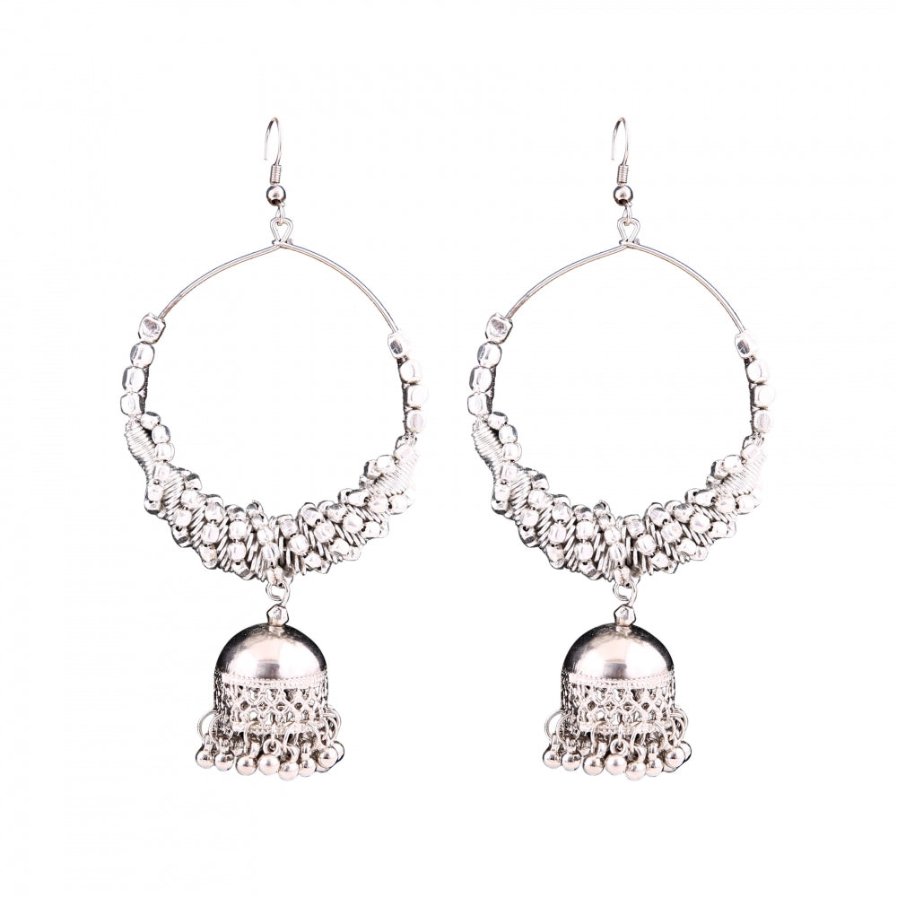 Generic Women's Silver Oxidized Hook Dangler Hanging Afgani Tribal Fancy Earrings-Silver