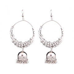 Generic Women's Silver Oxidized Hook Dangler Hanging Afgani Tribal Fancy Earrings-Silver