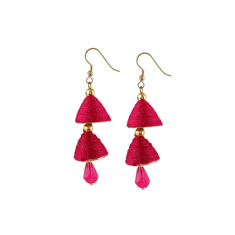 Generic Damen-Jhumki-Ohrringe mit Fadenhaken, zum Aufhängen, Rosa