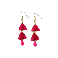 Generic Women's Thread Hook Dangler Hanging Jhumki Earrings-Pink