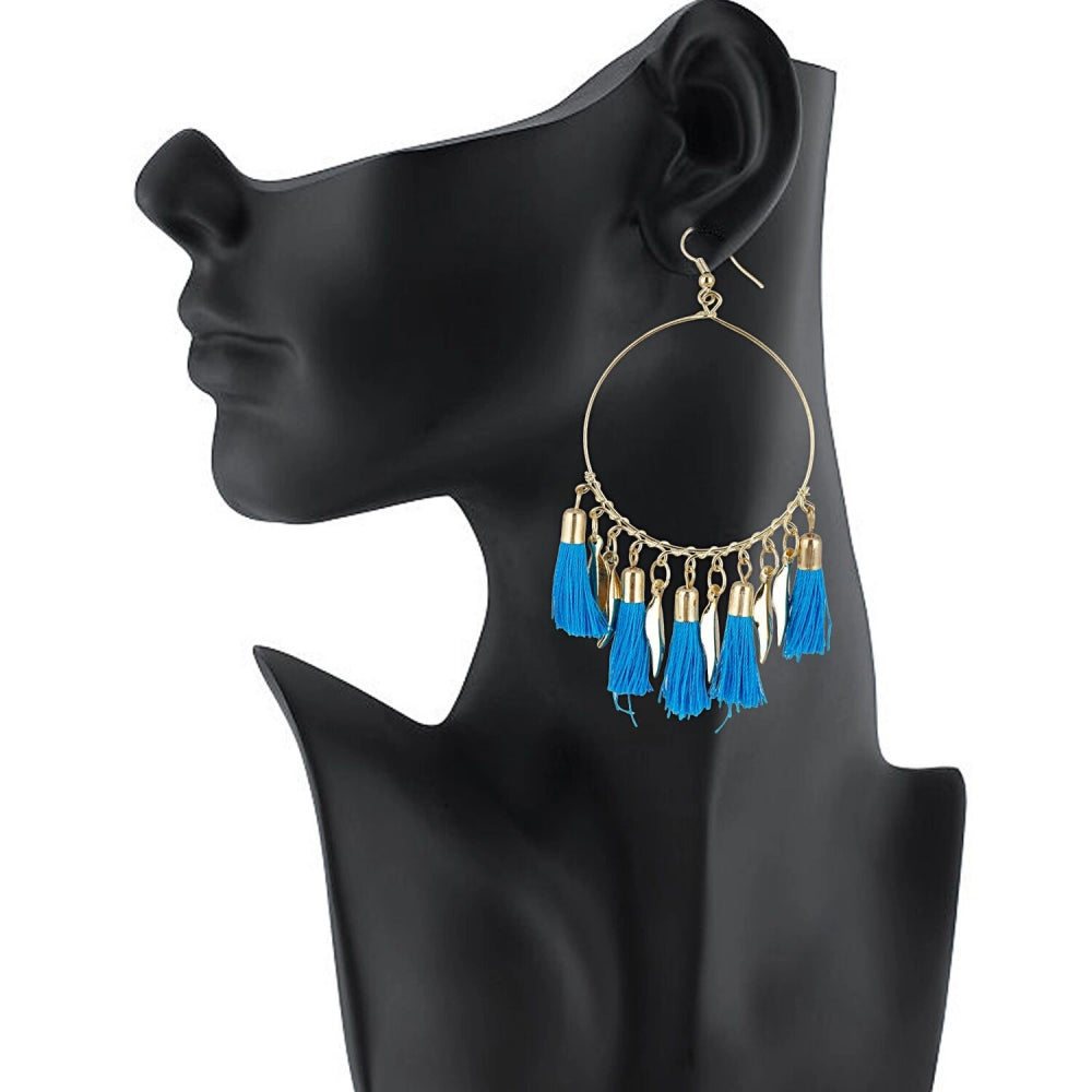 Generic Women's Alloy Hook Dangler Hanging Tassel Earrings-Blue