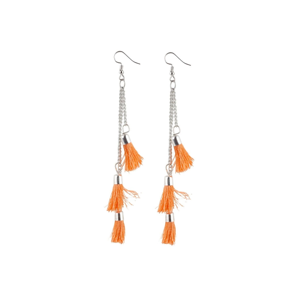 Generic Women's Tassels Beads Hook Dangler Hanging Hanging Earrings-Orange