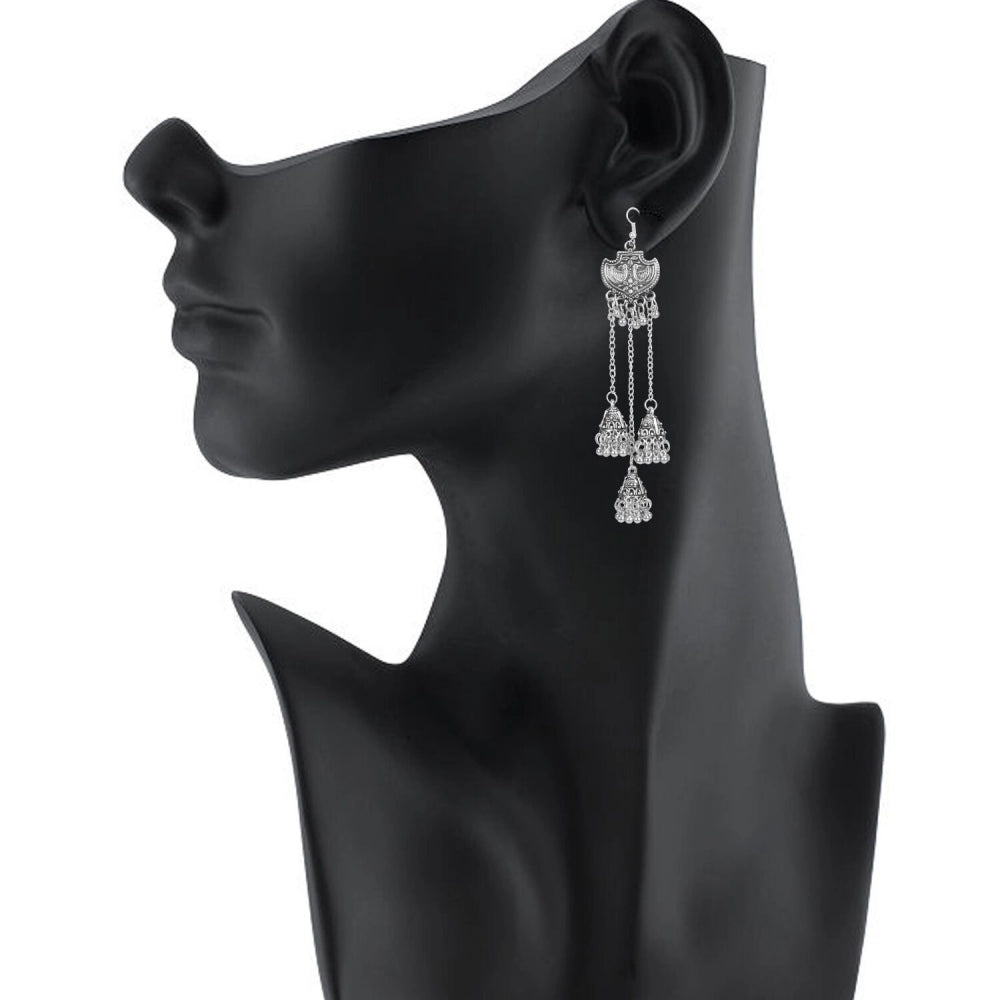 Generic Women's Alloy, silver Plated Afgani Earrings-Silver