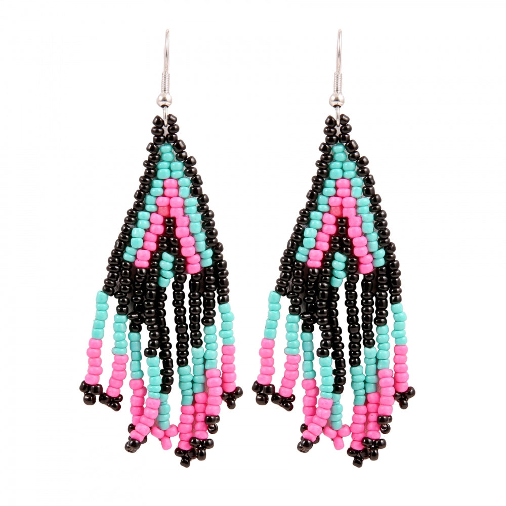 Generic Women's Alloy, Beads Hook Dangler Hanging Earrings-Multicolour