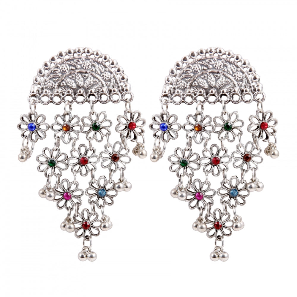 Generic Women's Silver Plated Hook Dangler Hanging Statement Earrings-Multicolour