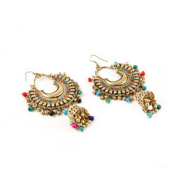 Generic Women's Oxidized Gold plated Hook Dangler Hanging Jhumki Earrings-Multicolour