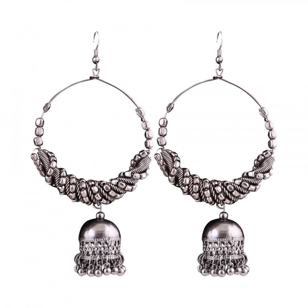 Generic Damen Silber oxidierte Haken baumelnde Hängeohrringe Afghani Tribal Fancy Ohrringe-Silber