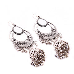 Generic Women's Silver Oxidized Hook Dangler Hanging Afgani Tribal Fancy Earrings-Silver