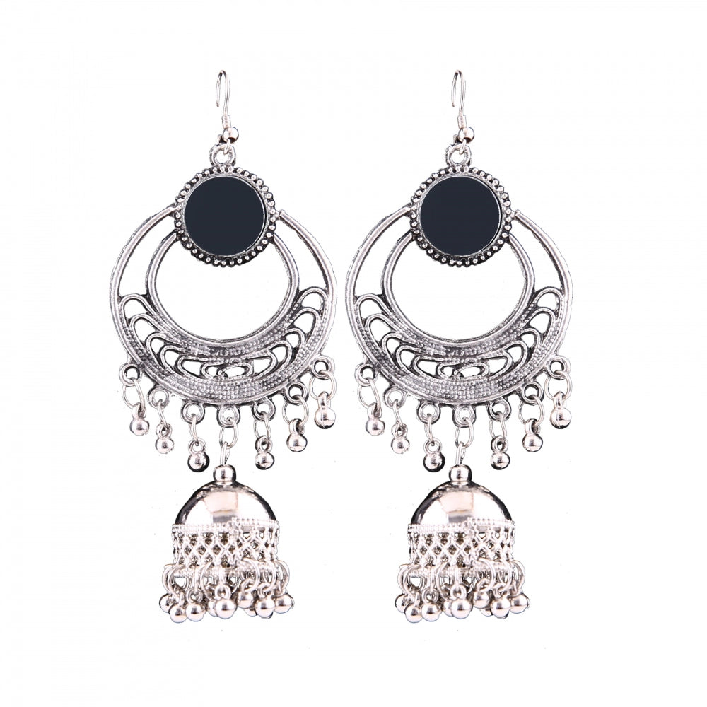 Generic Women's Silver Oxidized Hook Dangler Hanging Afgani Tribal Fancy Earrings-Silver