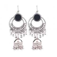 Generic Women's Silver Oxidized Hook Dangler Hanging Afgani Tribal Fancy Earrings-Silver