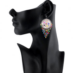 Generic Women's Silver Oxidized Hook Dangler Hanging Afgani Tribal Fancy Earrings-Multicolour