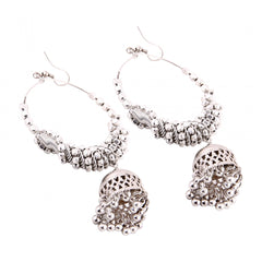 Generic Women's Silver Oxidized Hook Dangler Hanging Afgani Tribal Fancy Earrings-Silver