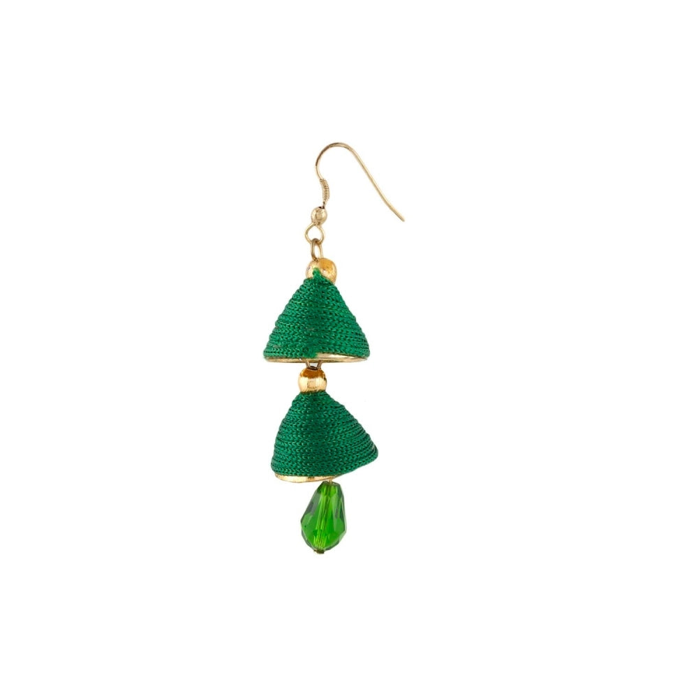 Generic Women's Thread Hook Dangler Hanging Jhumki Earrings-Green