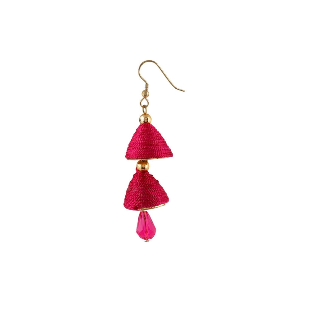 Generic Women's Thread Hook Dangler Hanging Jhumki Earrings-Pink