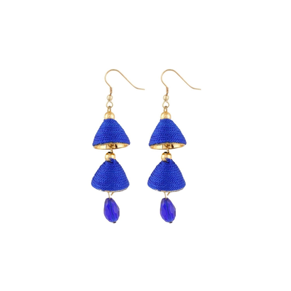 Generic Women's Thread Hook Dangler Hanging Jhumki Earrings-Blue