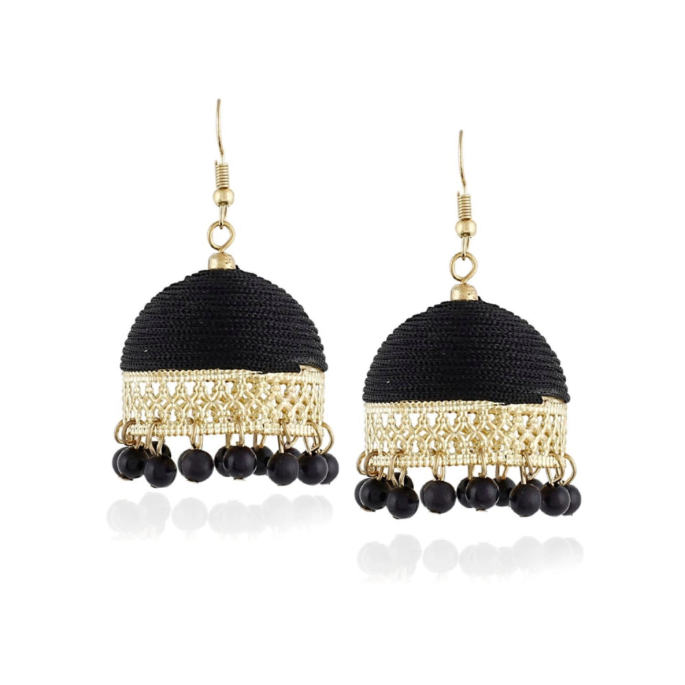 Generic Women's Alloy, Thread Hook Dangler Hanging Earrings-Black