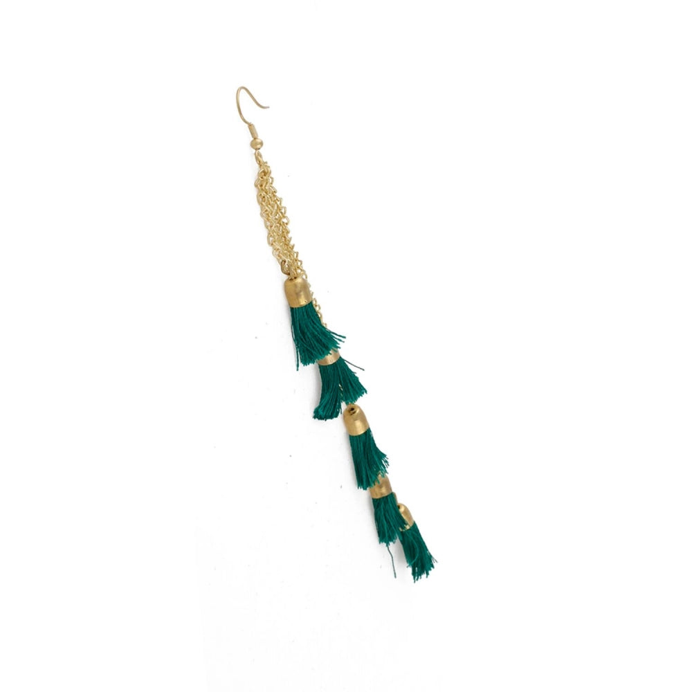 Generic Women's Golden plated Hook Dangler Hanging Earrings-Green