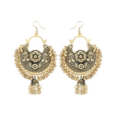 Generic Women's Gold Oxidized Earrings and  Maang Tikka-Black