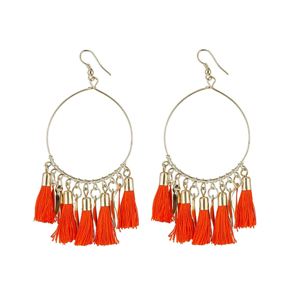 Generic Women's Alloy Hook Dangler Hanging Tassel Earrings-Orange