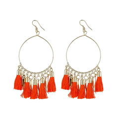 Generic Women's Alloy Hook Dangler Hanging Tassel Earrings-Orange