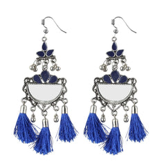 Generic Women's Silver Plated Afgani Tassel Earrings-Blue