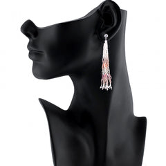 Generic Women's Alloy, Beads Hook Dangler Hanging Thread Earrings-Pink