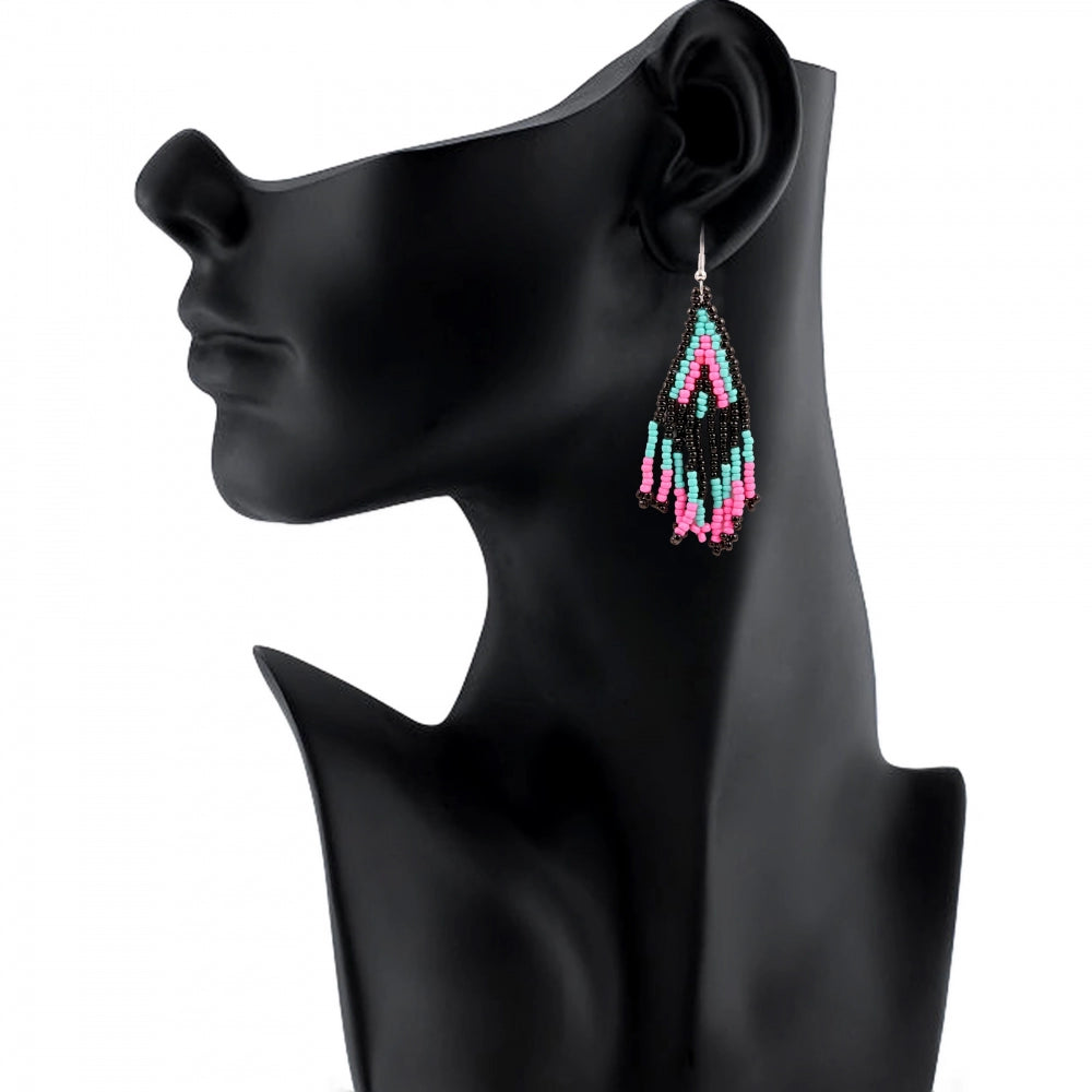 Generic Women's Alloy, Beads Hook Dangler Hanging Earrings-Multicolour